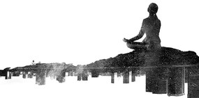 Samolepiaca tapeta meditácia ženy v čiernobielom prevedení - 375x250