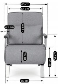 Kreslo pohovka rozkladacia PRATO sivá - vintino.sk
