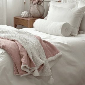 Obojstranný prehoz z mušelínu a umelej kožušiny ružová 100x135 cm