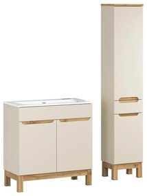 Kúpeľňová zostava Bali Sky so zápustným umývadlom a skrinkami 80 cm kašmírová/dub wotan