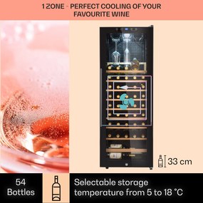 Klarstein Barossa 54 Uno, vinotéka, 155 l, 54 fliaš, sklenené dvere, dotykové ovládanie, LED