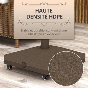 Podstavec na slnečník Outsunny štvorcový s hmotnosťou a 4 kolesami 45D x 45Š x 39V cm HDPE Hnedá | Aosom
