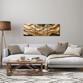 Obraz - Zelená abstrakcia so zlatom II. (s hodinami) (90x30 cm)