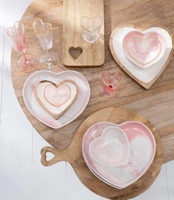 Set 2ks ružová sklenená miska v tvare srdca Heart - 15*115*5,5/ 12*12*5 cm