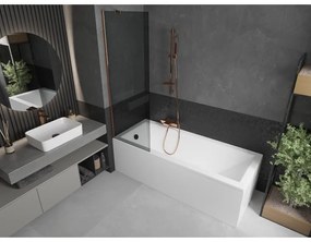 Mexen Next, vaňová zástena 1-krídlová 60 x 150 cm, fixné krídlo, 6 mm šedé sklo, ružové zlato profil, 895-060-000-00-40-60