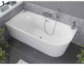 Mexen Mia, voľne stojaca rohová vaňa ľavá 160 x 80 cm, biela, prepad brúsený nikel, 52691608000L-97