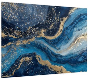 Sklenený obraz - Modrozlatý abstraktný mramor (70x50 cm)