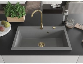Mexen Elix, 1-korový granitový drez 800 x 500 mm, šedá, zlatý sifón, 6527801005-71-G
