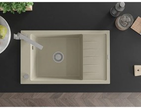 Mexen Elias, granitový drez granitový 795x480x200 mm, 1-komorový, béžová s chrómovým sifónom a chrómová drezová batéria Rita, 6511-69-670300-00