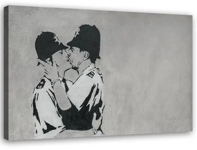 Obraz na plátně Banksy Líbající se policisté - 100x70 cm