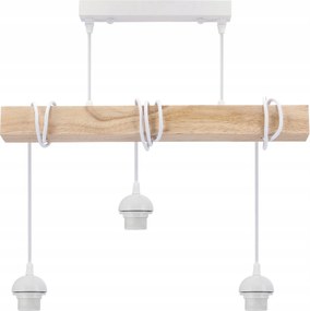BERGE LED drevené závesné stropné svietidlo, biele, 3xE27, drevená guľa