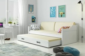 BMS Group Detská posteľ s prístelkou DÁVID 190 x 80 cm biela biela - smotanové poťahy
