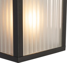 Vonkajšia nástenná lampa čierna s rebrovaným sklom 2-svetlá IP44 - Charlois