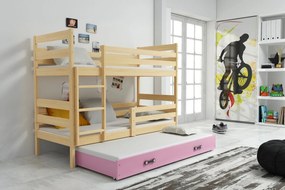Poschodová posteľ s prístelkou - ERIK 3 - 190x80cm Borovica - Ružový