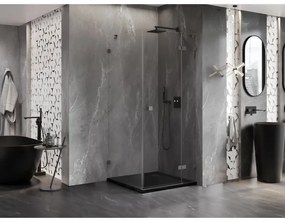 Mexen Lunar, výklopný sprchový kút pravý 90 x 90 cm, 8mm číre sklo, grafitový profil, 834-090-090-95-00-P