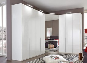 Šatníková skriňa New York D, 180 cm, biela / biely lesk