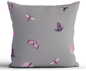 Bavlnená obliečka na vankúš Renforcé 40 × 40 cm - Motýliky tmavo sivé