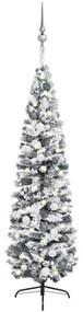 Úzky vianočný stromček s LED a sadou gulí zelený 210 cm 3077906