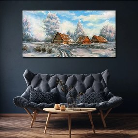 Obraz Canvas Zimné chata strom voľne žijúcich živočíchov