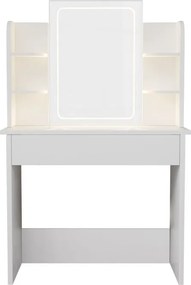Biely toaletný stolík Zoey s LED zrkadlom a úložnými policam