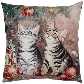 Obliečka na vankúš s mačkami pri stromčeku Christmas - 45*45 cm