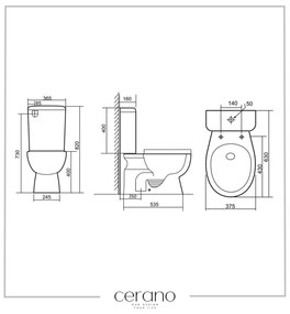 Cerano Favo, WC kombi Rimless 63x37,5 cm, spodný odpad + sedátko, biela lesklá, CER-CER-428437