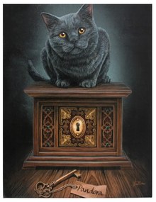 Obraz na plátne s mačkou a Pandorinou skrinkou - dizajn Lisa Parker