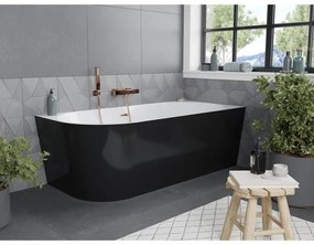 Mexen Mia, voľne stojaca rohová vaňa, pravá, 180 x 80 cm, biela-čierna, medený prepad, 52691808075P-65