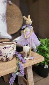 Dekorácie králičie dievča v sukienke a vajíčkom v ruke - 8 * 8 * 25 cm