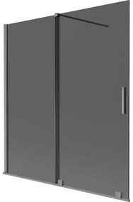 Mexen Velar, 2-krídlová posuvná vaňová zástena 150 x 150 cm, 8mm šedé sklo, brúsený grafit, 896-150-000-41-95