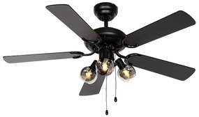 Stropný ventilátor čierny s drevom a ťahovým spínačom 3-svetlo - Mistral Vidro