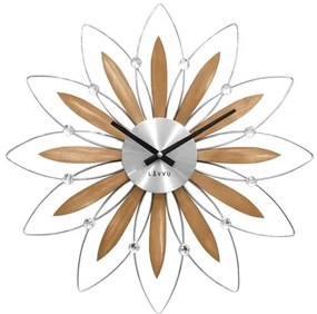 Drevené strieborné hodiny LAVVU Crystal Flower LCT1112, 50cm