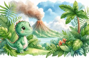 Fototapeta - Dino a sopka (147x102 cm)