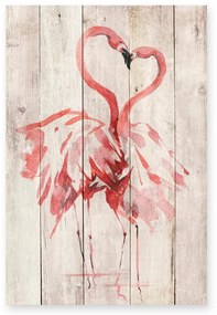 Nástenná dekorácia z borovicového dreva Madre Selva Love Flamingo, 60 × 40 cm