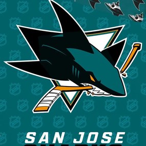 Hokejové posteľné obliečky NHL San Jose Sharks - motív Shields - 100% bavlna renforcé - 70 x 90 cm + 140 x 200 cm