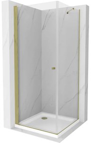 Mexen Pretoria sprchovací kút 90 x 90 cm, 6mm sklo, zlatý profil-číre sklo + slim sprchová vanička 5cm, 852-090-090-50-00-4010