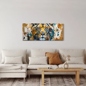 Obraz - Abstraktná olejomaľba s levom (120x50 cm)