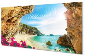Obraz na akrylátovom skle Grécko pobrežie útesy kvety 120x60 cm