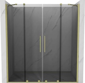 Mexen Velar Duo, posuvné sprchové dvere do otvoru 200 cm, 8mm šedé sklo, zlatá matná, 871-200-000-42-55