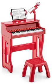 37-klávesová detská klávesnica so stoličkou a nastaviteľným mikrofónom a hudobným stojanom červená