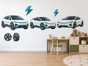 Moderné elektromobily akvarelové nálepky na stenu pre mladých technikov arch 199 x 122 cm