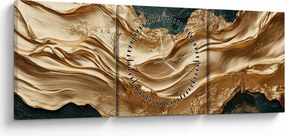 Obraz - Zelená abstrakcia so zlatom II. (s hodinami) (90x30 cm)