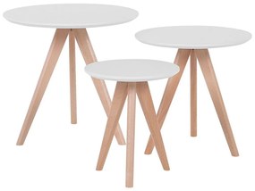 Sada 3 konferenčných stolíkov biela/svetlé drevo VEGAS Beliani