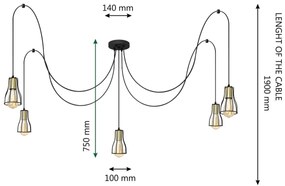 Luster na lanku TUBE 5xE27/15W/230V pavúk čierna/chróm