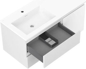 Mexen Orio, kúpeľňová skrinka 100 cm s ľavým umývadlom Otis, 2S, 1D, biela matná, 91A13-10047-3-BBFFF01-W18L01