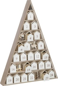 Drevený adventný kalendár v tvare stromčeka a domčekov biely – 32*5,5*45 cm