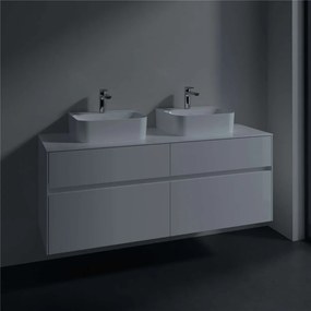 VILLEROY &amp; BOCH Collaro závesná skrinka pod dve umývadlá na dosku, 4 zásuvky, 1400 x 500 x 548 mm, Glossy White, C10300DH