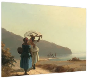 Sklenený obraz - Camille Pissarro, Two Women Chatting by the Sea, St. Thomas, reprodukcia (70x50 cm)