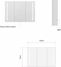 Erga Hana, zrkadlová galérka s LED osvetlením 100x70cm s integrovanou zásuvkou, biela, ERG-V05-HANA-1070-WH