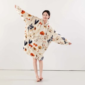 Baránková mikinová deka s rukávmi a kapucňou PAPAVA, krémová